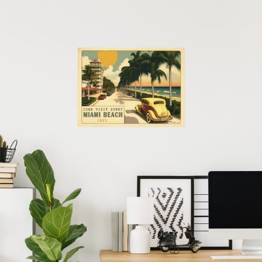 Poster Carte postale Miami Beach Ocean Drive datant des a (Bureau à domicile)