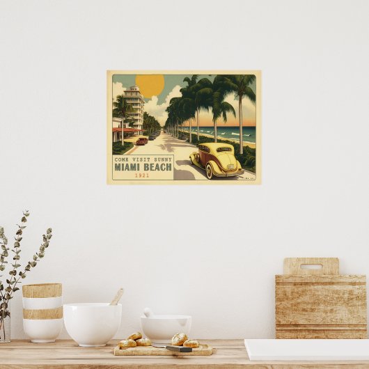 Poster Carte postale Miami Beach Ocean Drive datant des a (Cuisine)