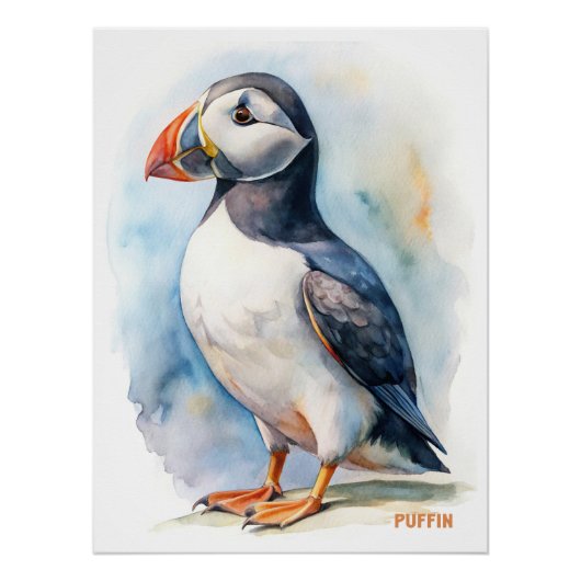 Poster Carte postale Peinture d'aquarelle d'oiseau de Puf (Devant)