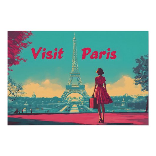 Poster Carte postale Retro Tour Eiffel Illustration de vo (Devant)