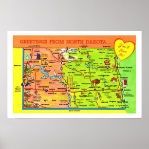 Poster Carte postale vintage du Dakota du Nord à imprimer