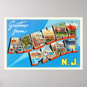 Poster Carte postale Vintage voyage Asbury Park New Jerse