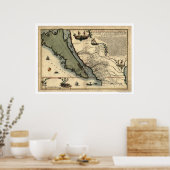 Poster Carte précoce Californie & Mexique 1712 (Cuisine)