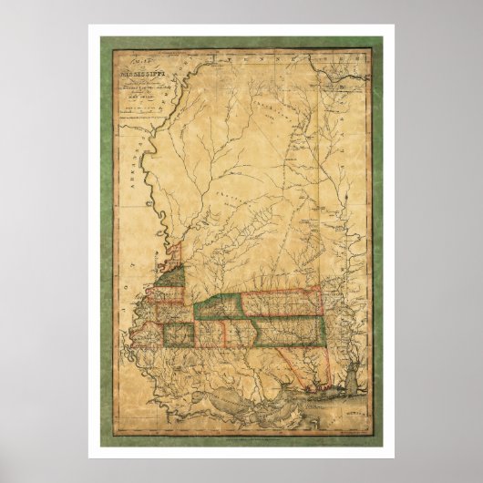 Poster Carte précoce du Mississippi par Melish 1820 (Devant)