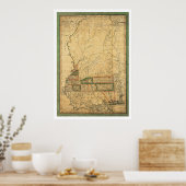 Poster Carte précoce du Mississippi par Melish 1820 (Cuisine)
