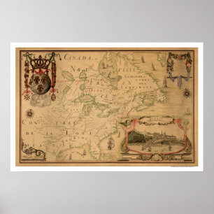 Poster Carte précoce Québec Canada 1688