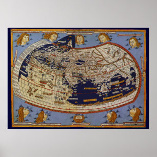 Poster Carte Ptolemaic antique du monde, Johannes