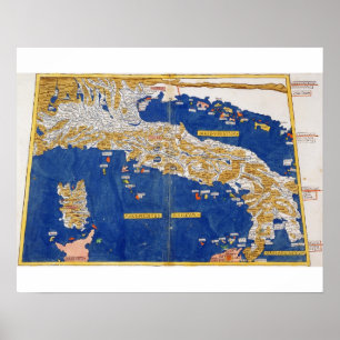 Poster Carte Ptolemaic de l'Italie, 1482 (litho coloré)