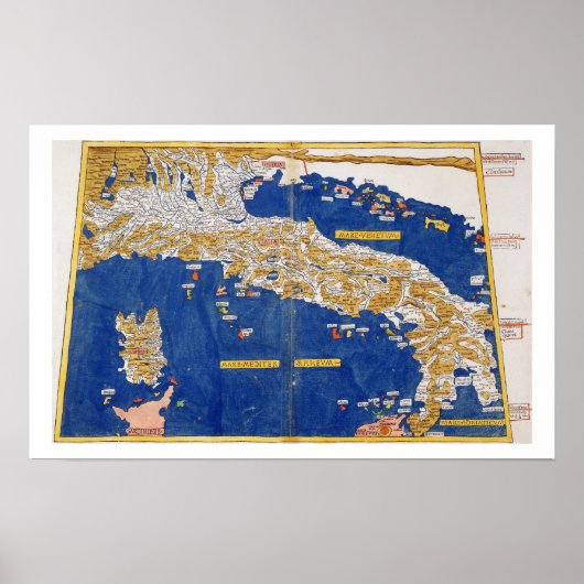 Poster Carte Ptolémée de l'Italie, 1482 (litho coloré) (Devant)