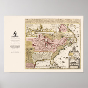 Poster Carte Québec Nouvelle-France Amérique par Français