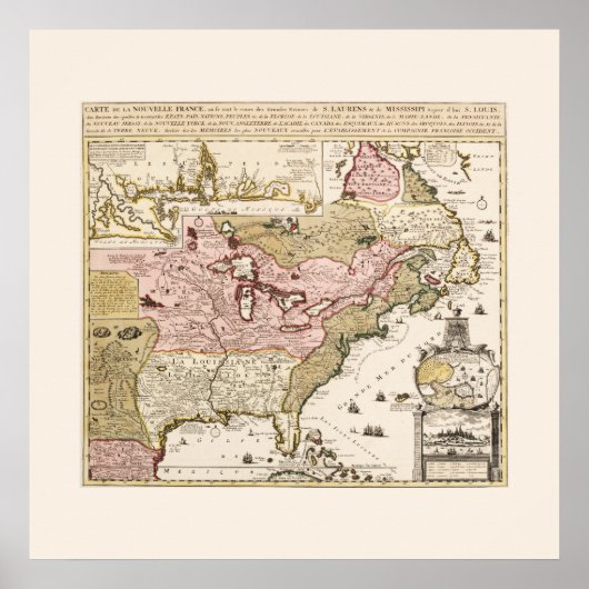 Poster Carte Québec Nouvelle-France Amérique par Français (Devant)