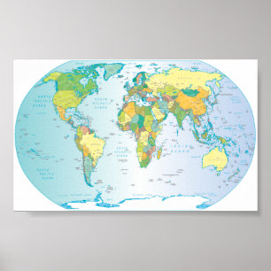 Poster Carte rayée du monde