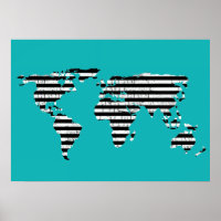 carte rayée noir blanc turquoise