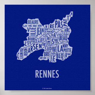 Poster Carte Rennes France