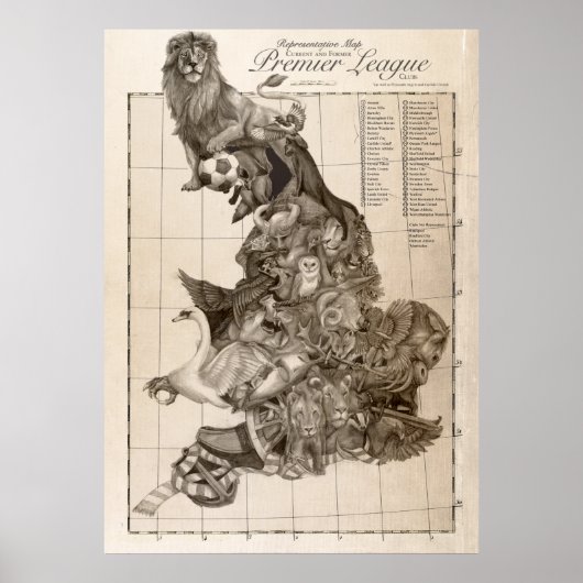 Poster Carte représentative du football anglais (Devant)