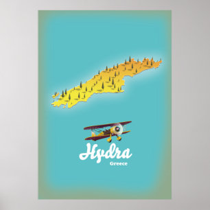 Poster Carte rétro de la Grèce Hydra