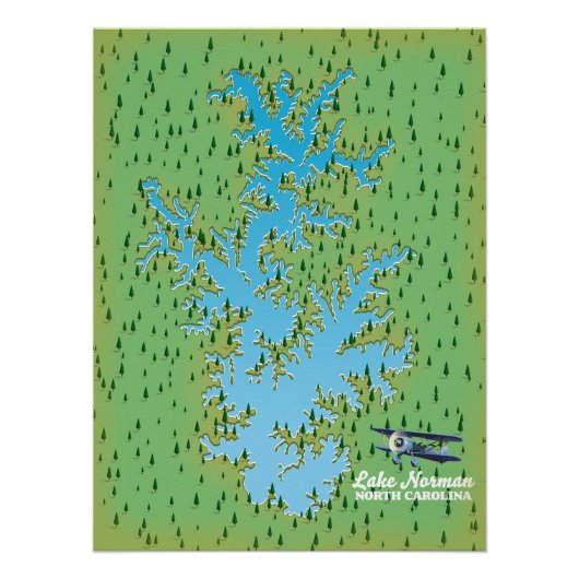 Poster Carte rétro du lac Norman Caroline du Sud (Devant)