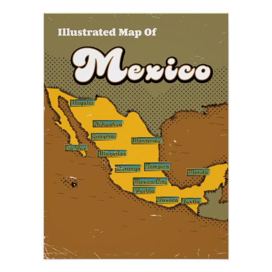 Poster Carte rétro du Mexique (Devant)