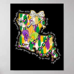 Poster Carte Retro Louisiane Mardi Gras Coquette Bow Fat 