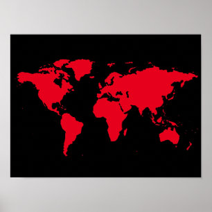 Poster carte rouge du monde en noir