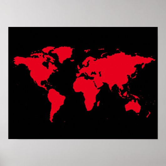 Poster carte rouge du monde en noir (Devant)