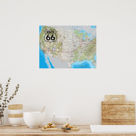 Poster Carte Route 66 (Cuisine)
