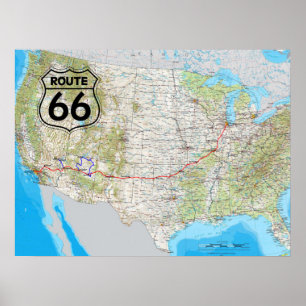 Poster Carte Route 66