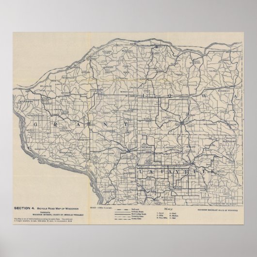 Poster Carte routière cyclable du Wisconsin 8 (Devant)