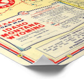 Poster Carte routière Idaho, Mont, Wyo (Coin)