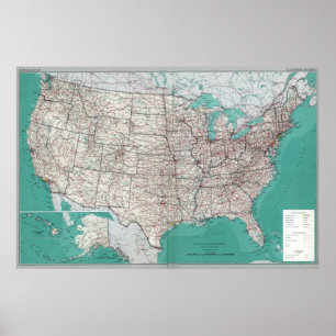Poster Carte routière imprimée des États-Unis