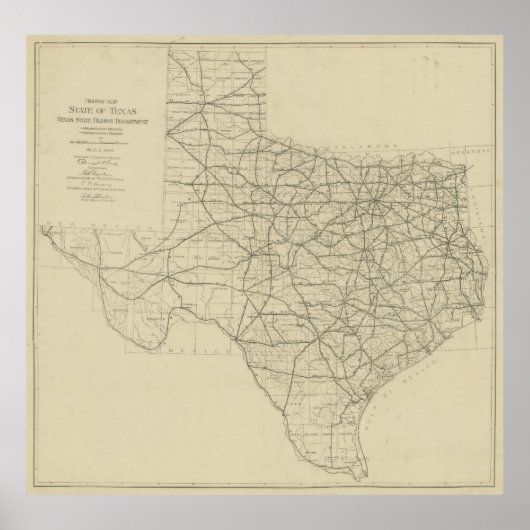 Poster Carte routière vintage du Texas (1919) (Devant)