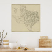 Poster Carte routière vintage du Texas (1919) (Cuisine)