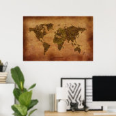 Poster Carte Rustique 3D World Map sur l'effet Parchemin (Bureau à domicile)