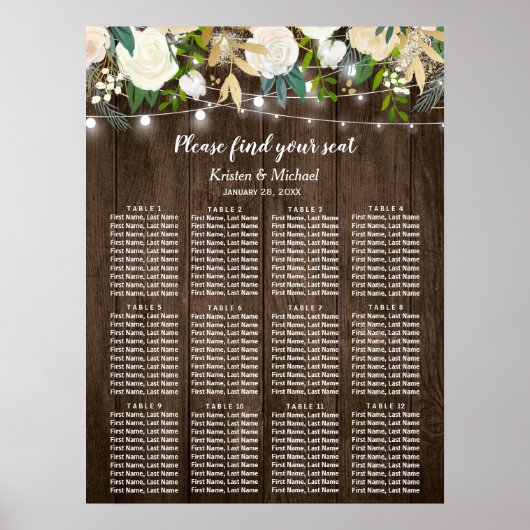 Poster Carte Rustique de Mariage Floral Chic Country (Devant)