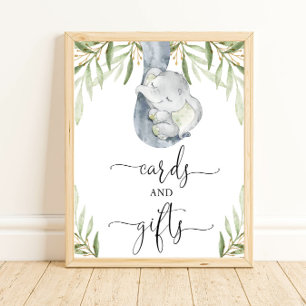 Poster Carte safari éléphant et signe baby shower cadeaux