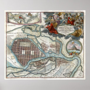 Poster Carte Saint-Pétersbourg 1720