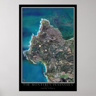 Poster Carte satellite de la péninsule de Monterey en Cal