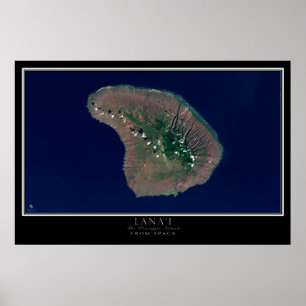 Poster Carte satellite de l'île de Lanai Hawaii