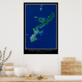 Poster Carte satellite de l'île d'Okinawa Japon (Cuisine)