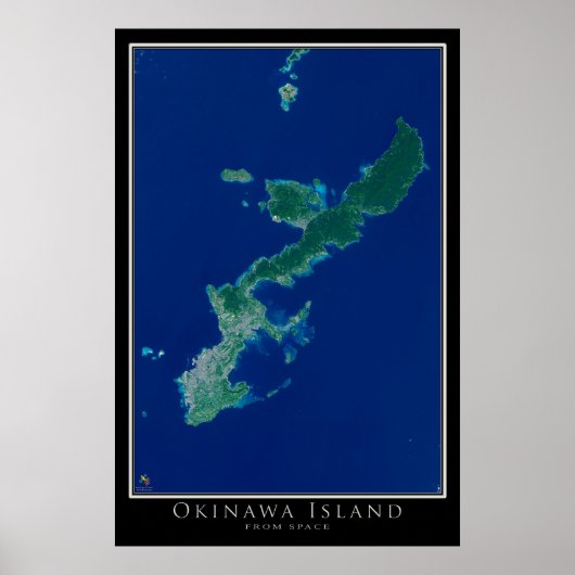 Poster Carte satellite de l'île d'Okinawa Japon (Devant)