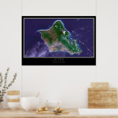 Poster Carte satellite de l'île Oahu Hawaii (Cuisine)