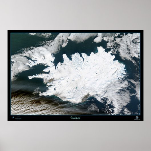 Poster Carte satellite de l'Islande (Devant)