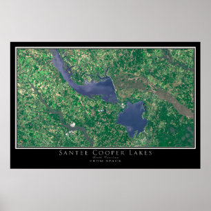 Poster Carte satellite de Santee Cooper Lakes Caroline du