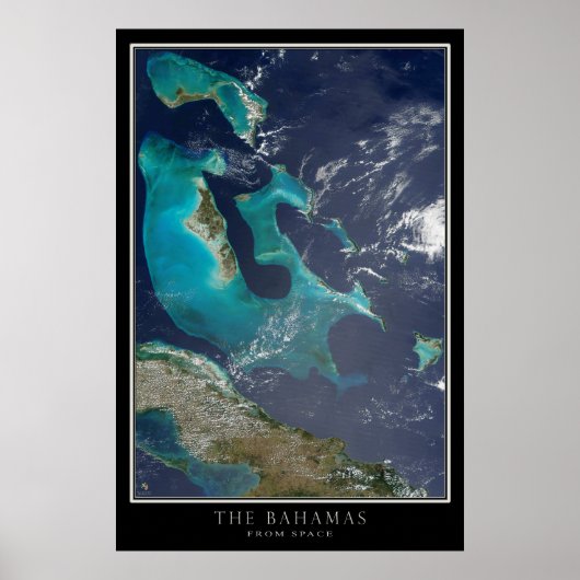 Poster Carte satellite des Bahamas (Devant)