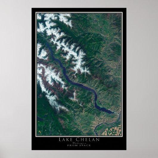 Poster Carte satellite du lac Chelan Washington (Devant)