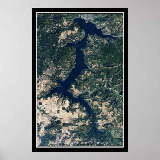 Poster Carte satellite du lac Coeur d'Alene Idaho (Devant)