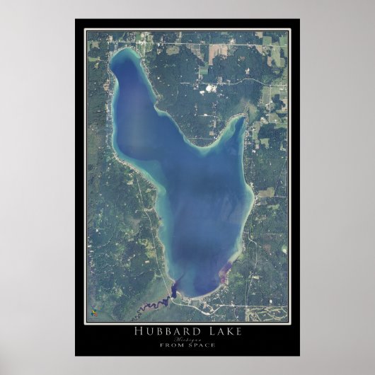 Poster Carte satellite du lac Hubbard Michigan (Devant)
