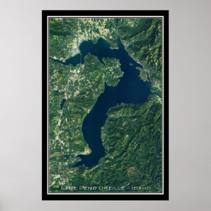 Poster Carte satellite du lac Pend Oreille Idaho