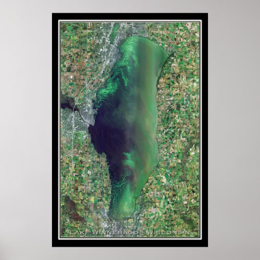 Poster Carte satellite du lac Winnebago Wisconsin (Devant)