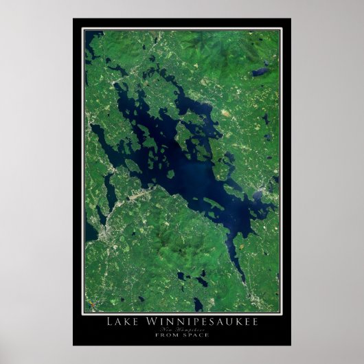 Poster Carte satellite du lac Winnipesaukee New Hampshire (Devant)